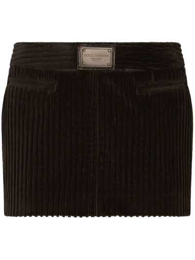 Shop Dolce & Gabbana Ribbed Velvet Mini Skirt In Black