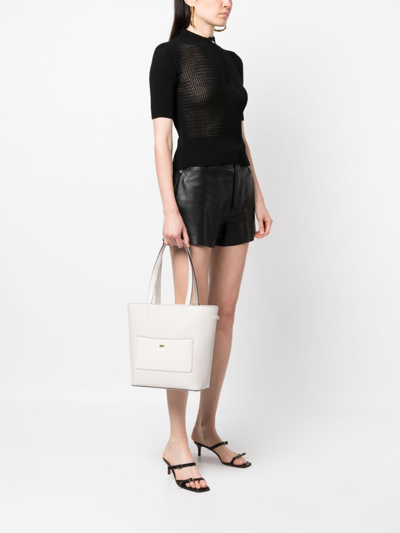 Shop Dkny Leather Tote Bag In Neutrals