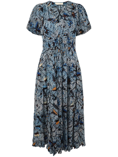 Shop Ulla Johnson Thelma Floral-print Midi Dress In Blue