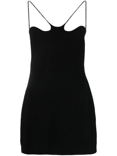 Shop Monot Curvy-neckline Minidress In Black
