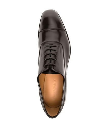 Shop Ferragamo Patent-finish Leather Oxford Shoes In Brown