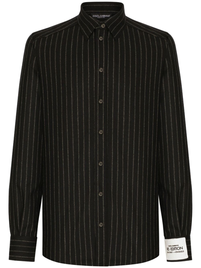 Shop Dolce & Gabbana Striped Virgin-wool Shirt In Black