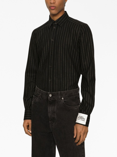 Shop Dolce & Gabbana Striped Virgin-wool Shirt In Black
