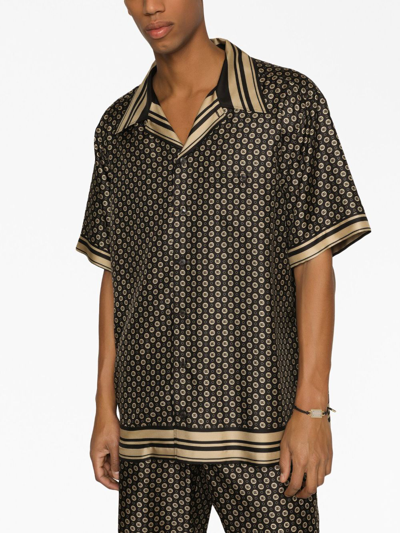 Shop Dolce & Gabbana Geometric-print Silk Shirt In Black