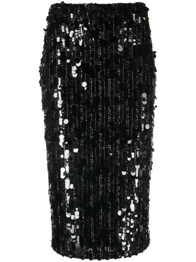 Shop P.a.r.o.s.h Sequin-embellished Pencil Skirt In Black