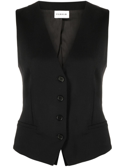 Shop P.a.r.o.s.h V-neck Button-up Waistcoat In Black