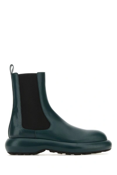 Jil Sander Bottle Green Leather Chelsea Ankle Boots In Green