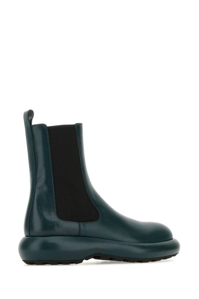 Jil Sander Bottle Green Leather Chelsea Ankle Boots In Green