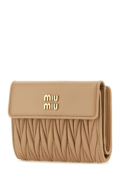 Shop Miu Miu Woman Sand Nappa Leather Wallet In Brown