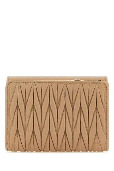 Shop Miu Miu Woman Sand Nappa Leather Wallet In Brown