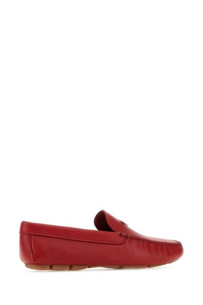 Shop Prada Man Red Leather Loafers In Multicolor