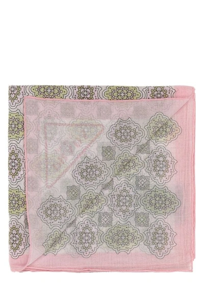 Prada Patterned Cotton Scarf With Fringed Edges In Multicolor