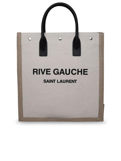 Shop Saint Laurent Man  Beige Canvas Bag In Cream