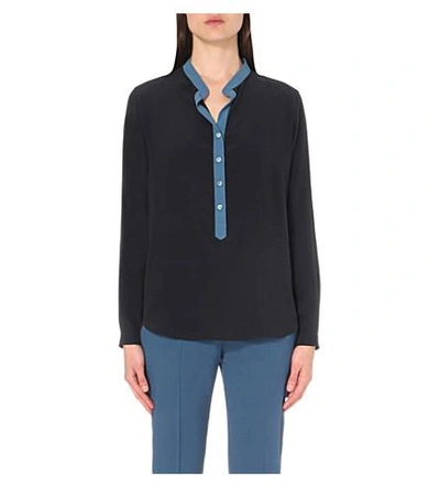 Shop Stella Mccartney Contrast-placket Silk-crepe Shirt In Ink