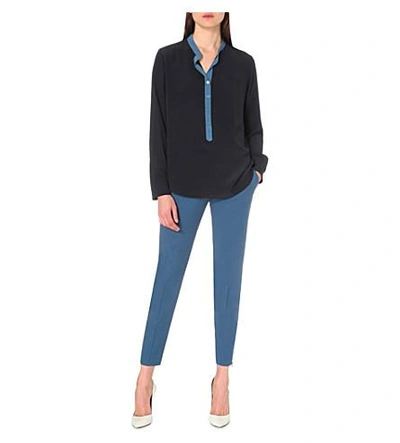 Shop Stella Mccartney Contrast-placket Silk-crepe Shirt In Ink