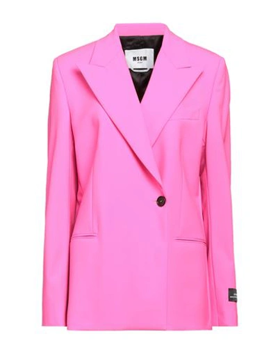 Shop Msgm Woman Blazer Fuchsia Size 6 Virgin Wool, Elastane In Pink