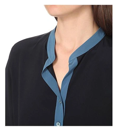 Shop Stella Mccartney Contrast-placket Silk-crepe Shirt In Ink