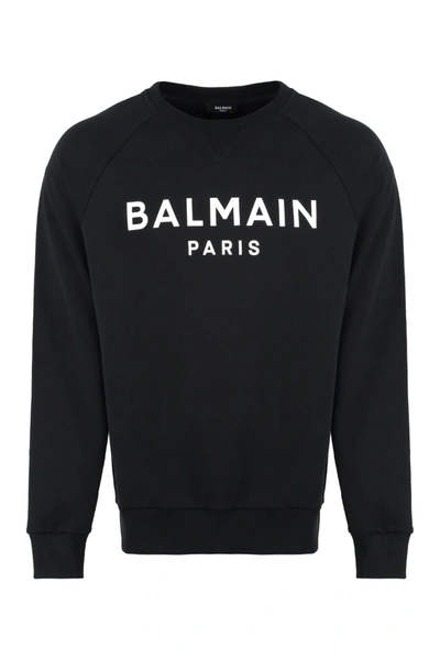Shop Balmain Cotton Crew-neck Sweatshirt In Black/white