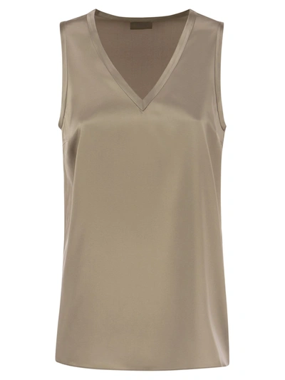 Shop Brunello Cucinelli Stretch Silk Satin Top In Beige