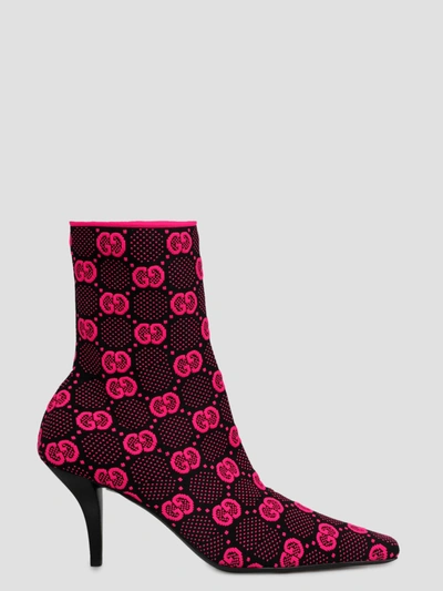 Shop Gucci Gg Knit Ankle Boots In Pink & Purple