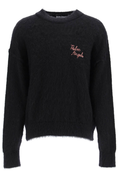 Shop Palm Angels The Palm Wool And Mohair Sweater In Black Fuchsia (black)