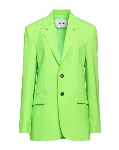 Msgm Woman Blazer Lime Green Size 4 Virgin Wool, Elastane In Green