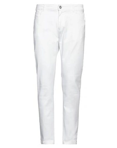 Shop Yan Simmon Man Denim Pants White Size 38 Cotton, Elastane