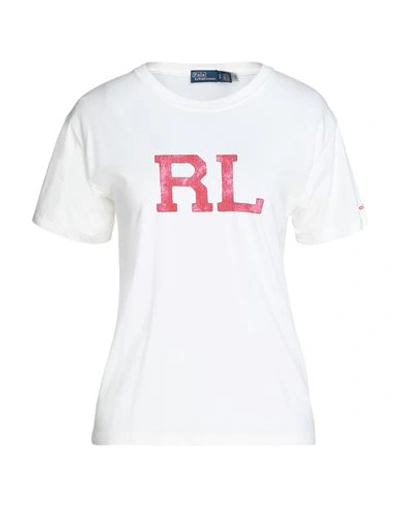 Shop Polo Ralph Lauren Rl Logo Jersey Tee Woman T-shirt Ivory Size M Cotton In White