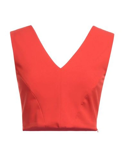 Soallure Woman Top Coral Size 2 Polyester, Elastane In Red