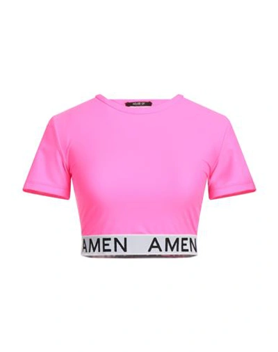 Shop Amen Woman T-shirt Fuchsia Size L Polyamide, Elastane, Polyester In Pink
