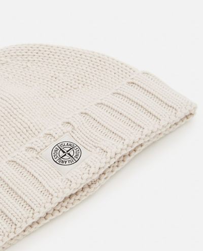 Shop Stone Island Beanie With Patch Logo In White