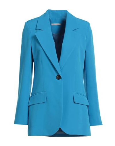 Shop Biancoghiaccio Woman Blazer Azure Size 8 Polyester, Elastane In Blue