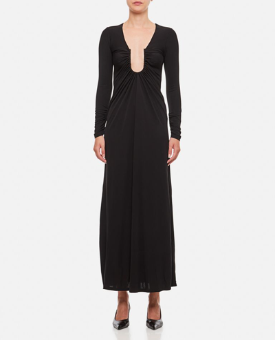 Shop Christopher Esber Arced Palm Viscose Long Dress In Black