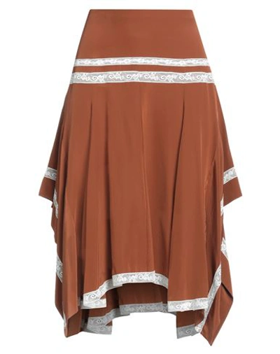Shop Chloé Woman Midi Skirt Brown Size 10 Silk, Cotton, Polyamide