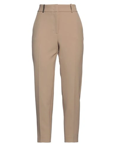 Shop Peserico Woman Pants Camel Size 14 Polyester, Viscose, Cotton, Elastane In Beige