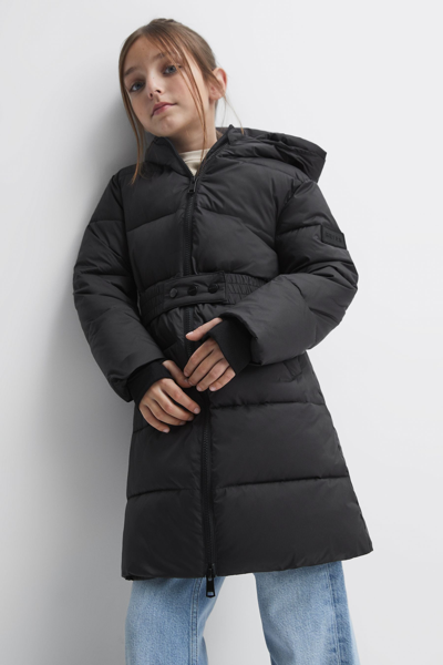 Shop Reiss Tia - Black Junior Water Resistant Quilted Hooded Coat, Uk 7-8 Yrs