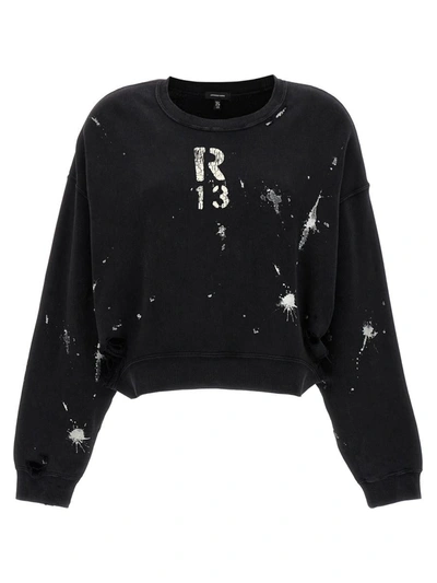 Shop R13 ' Stamp' Cropped Sweatshirt In White/black