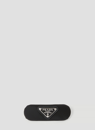 Shop Prada Triangle Logo Hair Clip In Black