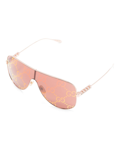 Shop Gucci Logo-lettering Mask-frame Sunglasses In Pink