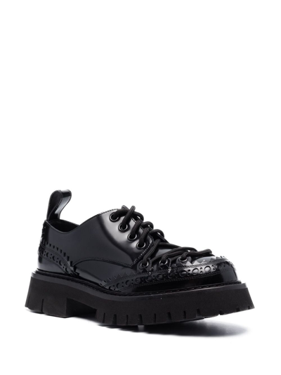 Shop Moschino Punched-holes Leather Derby Shoes In Black