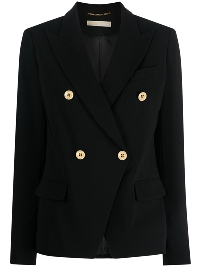 Shop Michael Michael Kors Crepe Double-breasted Blazer In Black