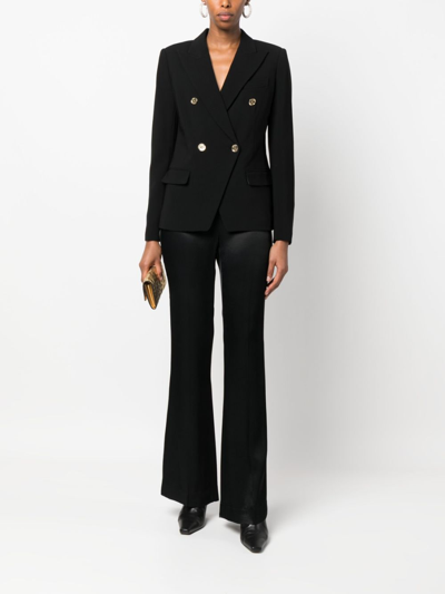 Shop Michael Michael Kors Crepe Double-breasted Blazer In Black