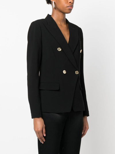 Shop Michael Michael Kors Crepe Double-breasted Blazer In Black