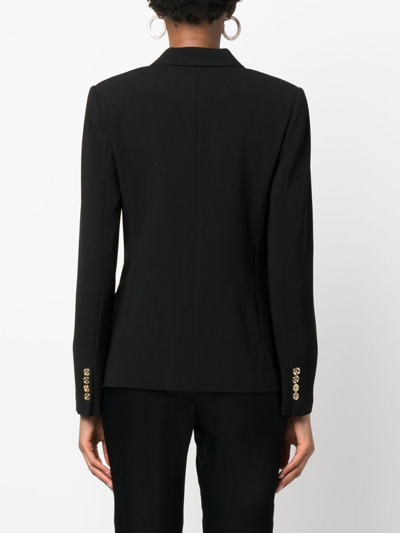 Shop Michael Michael Kors Crepe Double-breasted Blazer In Black