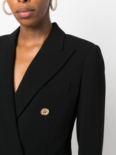 Shop Michael Michael Kors Crepe Double-breasted Blazer In Black