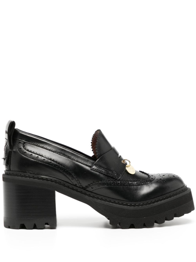 Shop See By Chloé Aryel 70mm Logo-charm Loafers In Black