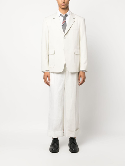 Shop Thom Browne Turn-up Linen Trousers In Neutrals
