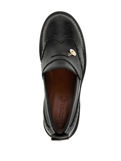 Shop See By Chloé Aryel 70mm Logo-charm Loafers In Black