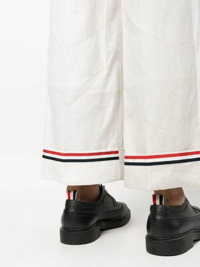 Shop Thom Browne Turn-up Linen Trousers In Neutrals