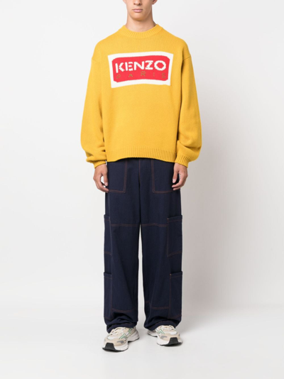 Shop Kenzo Intarsia-knit Logo Knit Jumper In Yellow